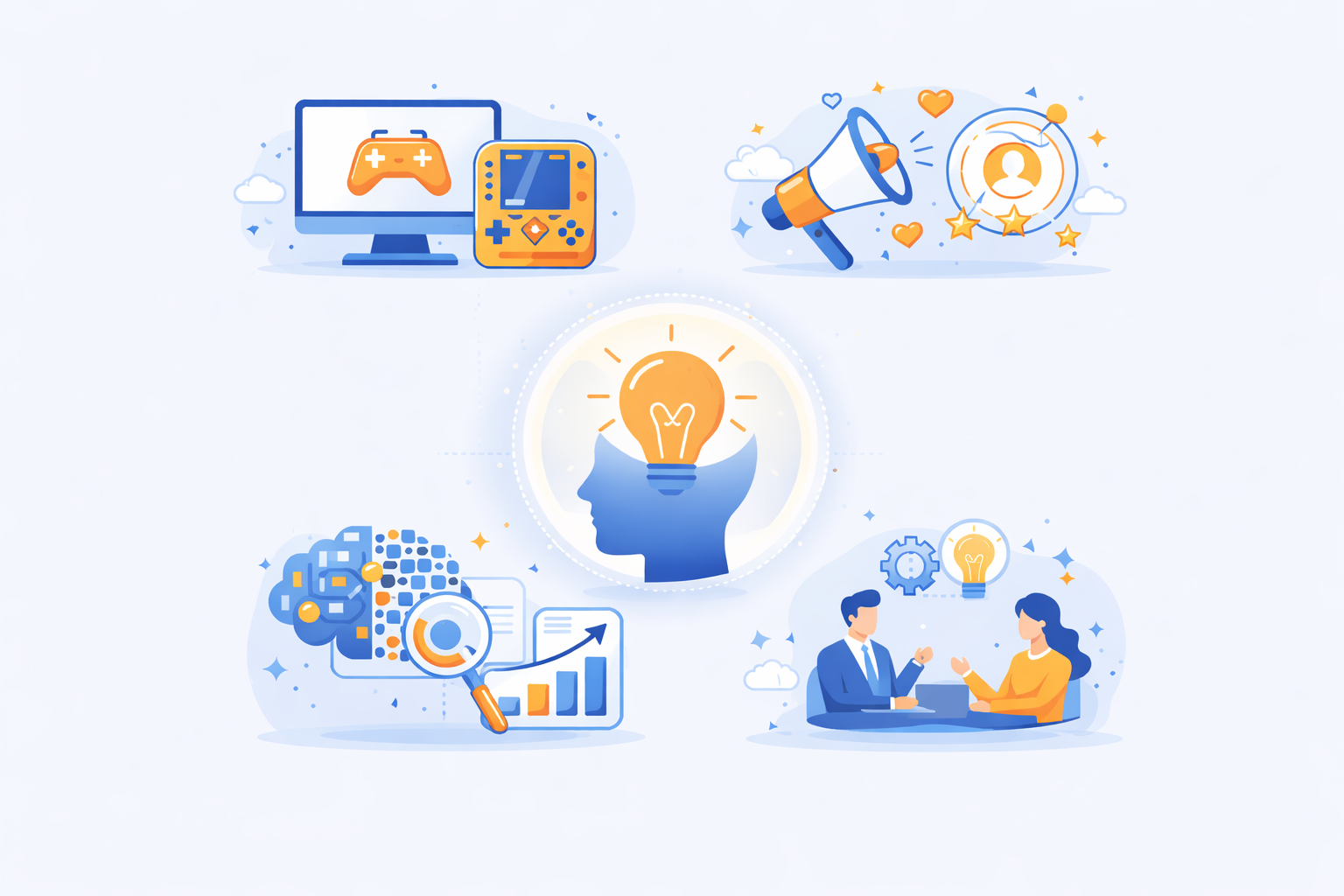 Shows images of the studio and product experience